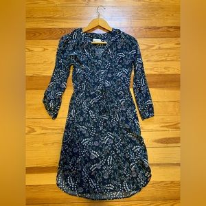 LOFT Long sleeved lightweight tie-waist navy blue floral dress size small